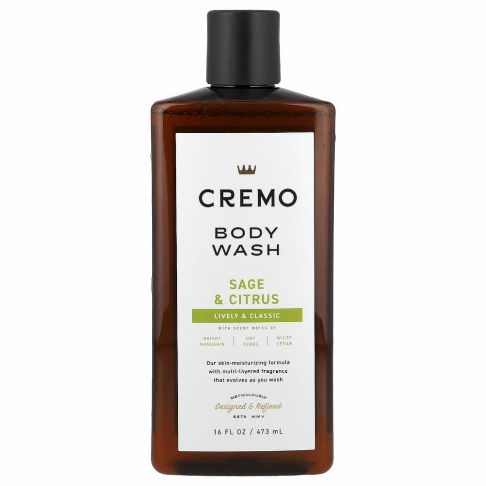 Cremo, All Season, Гель для душа, № 2, шалфей и цитрусовые, 16 жидких унций (473 мл)