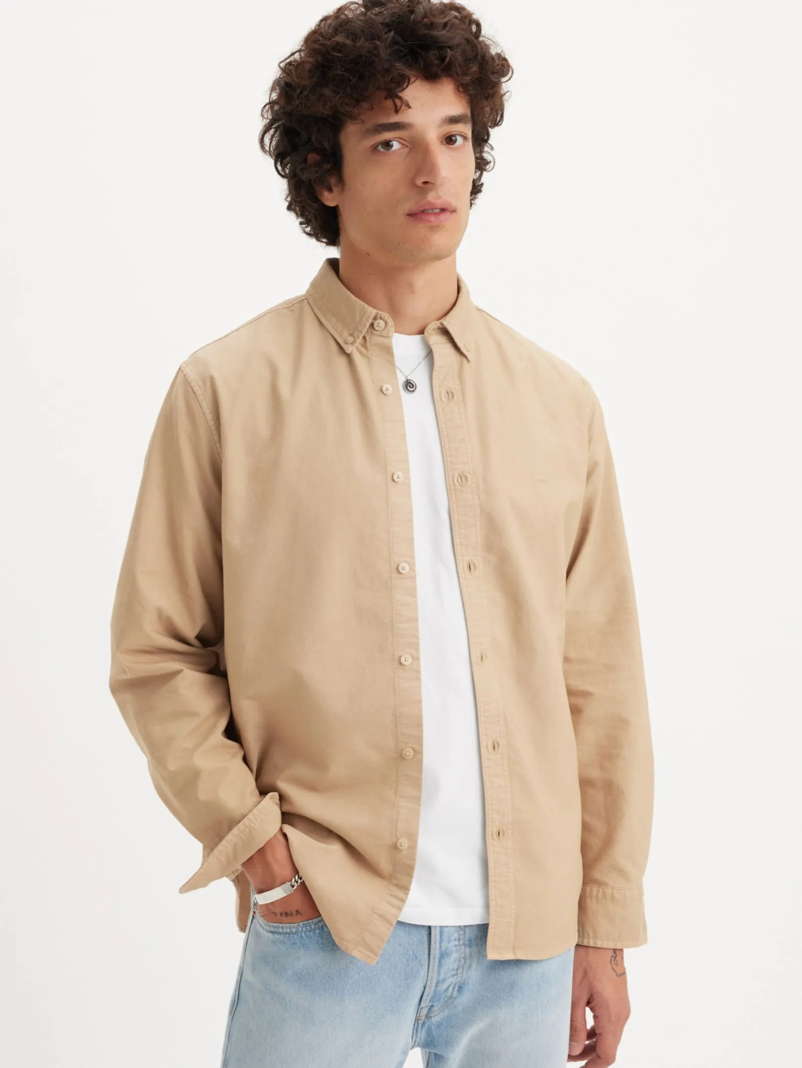 LEVI'S Men’s Authentic Button-Down Shirt Khaki Beige