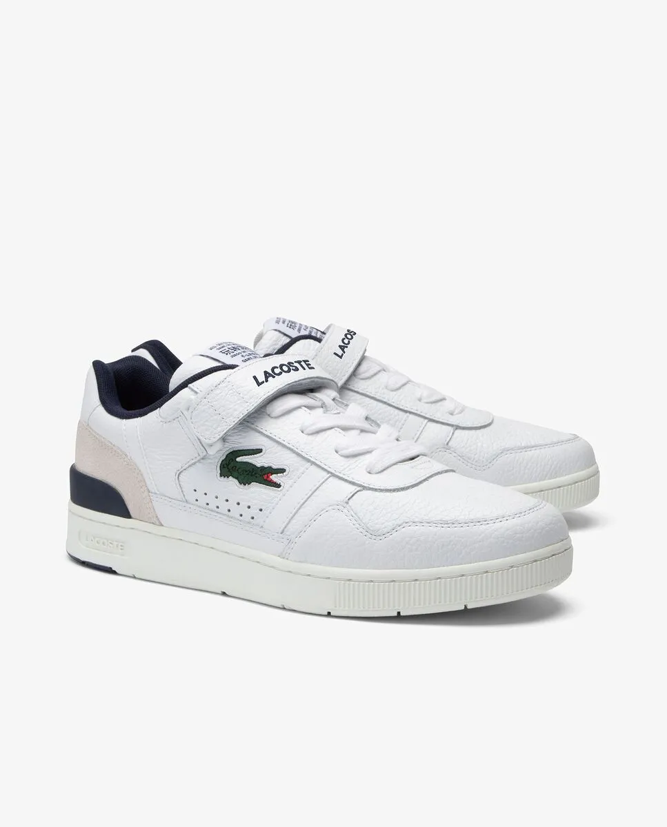 LACOSTE Men’s T-Clip Velcro Contrasted Collar Leather Trainers White