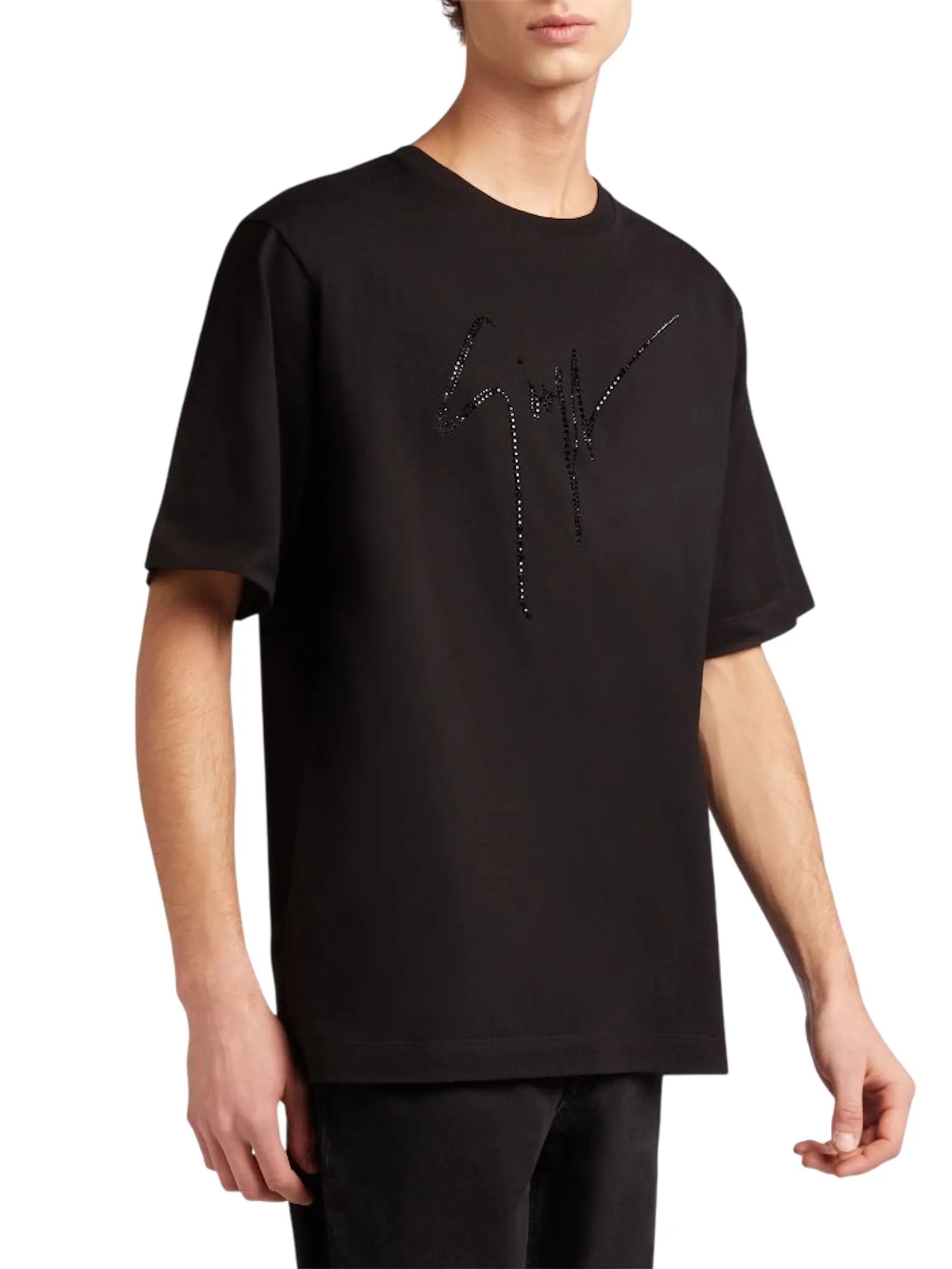 GIUSEPPE ZANOTTI MEN THE T-SHIRT LR-23 NERO-BLACK RHINESTONE