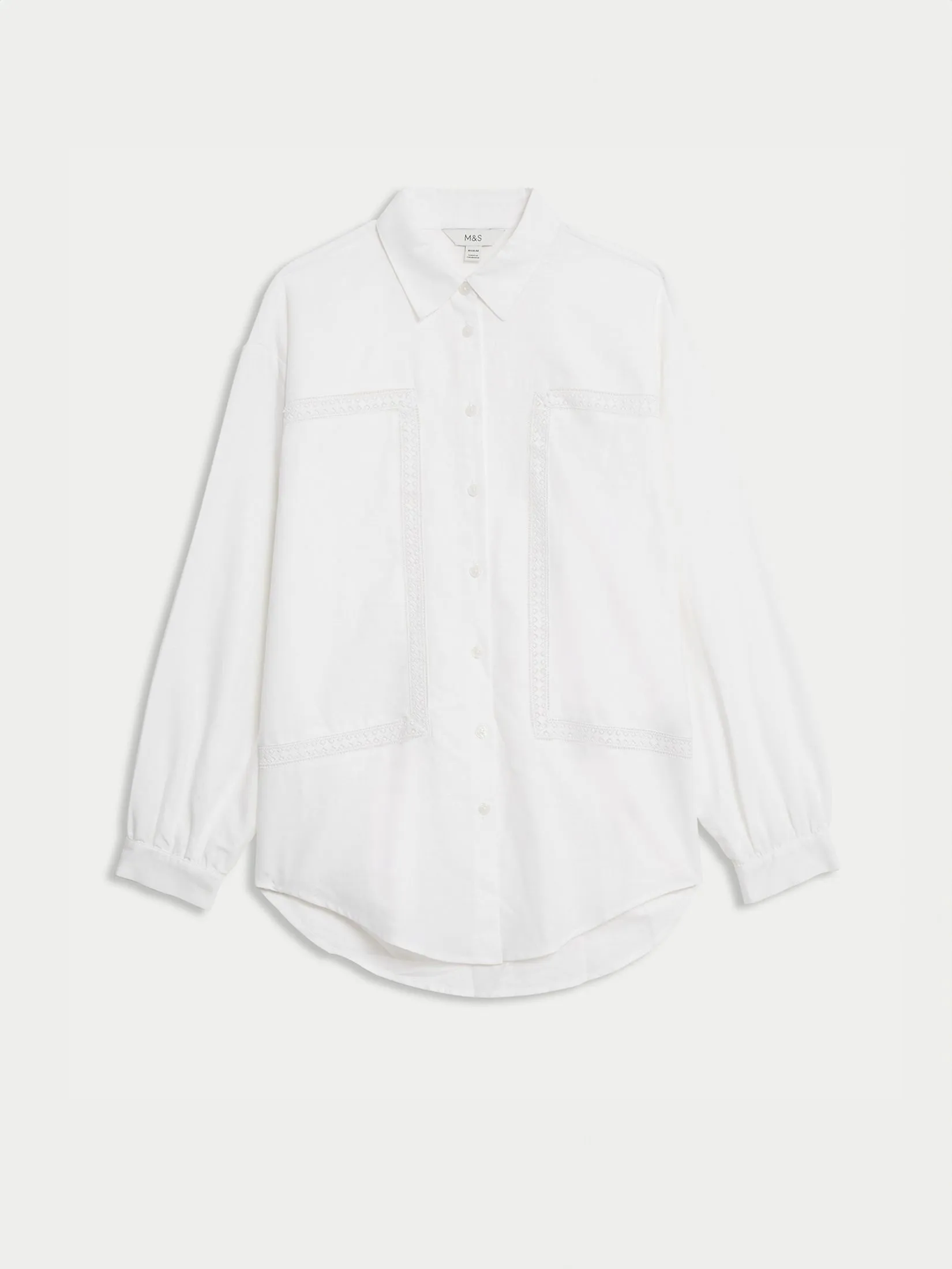 MARKS & SPENCER Women Shirt Linen Rich Collared Lace Insert Soft White