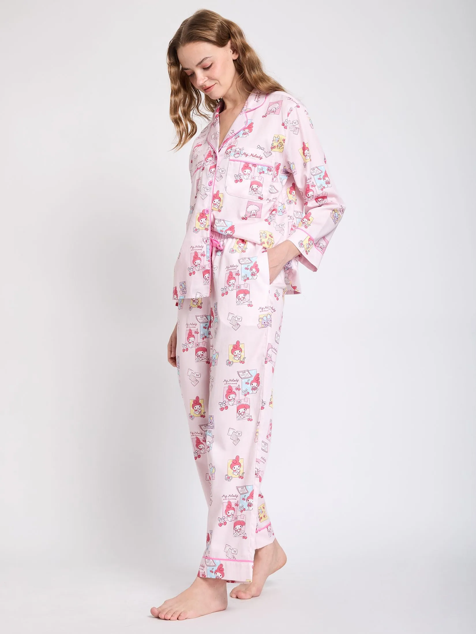 SANRIO Women Pyjamas Shirt Long Sleeves + Pants 50th Sweet Memories My Melody Pink