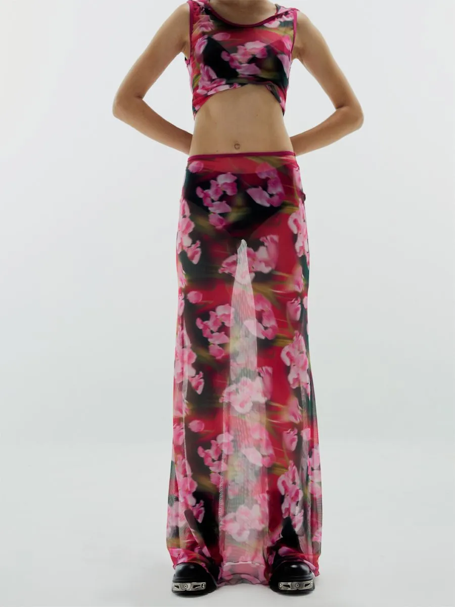 BLACKDOG BKK Women Pink see-through print skirt