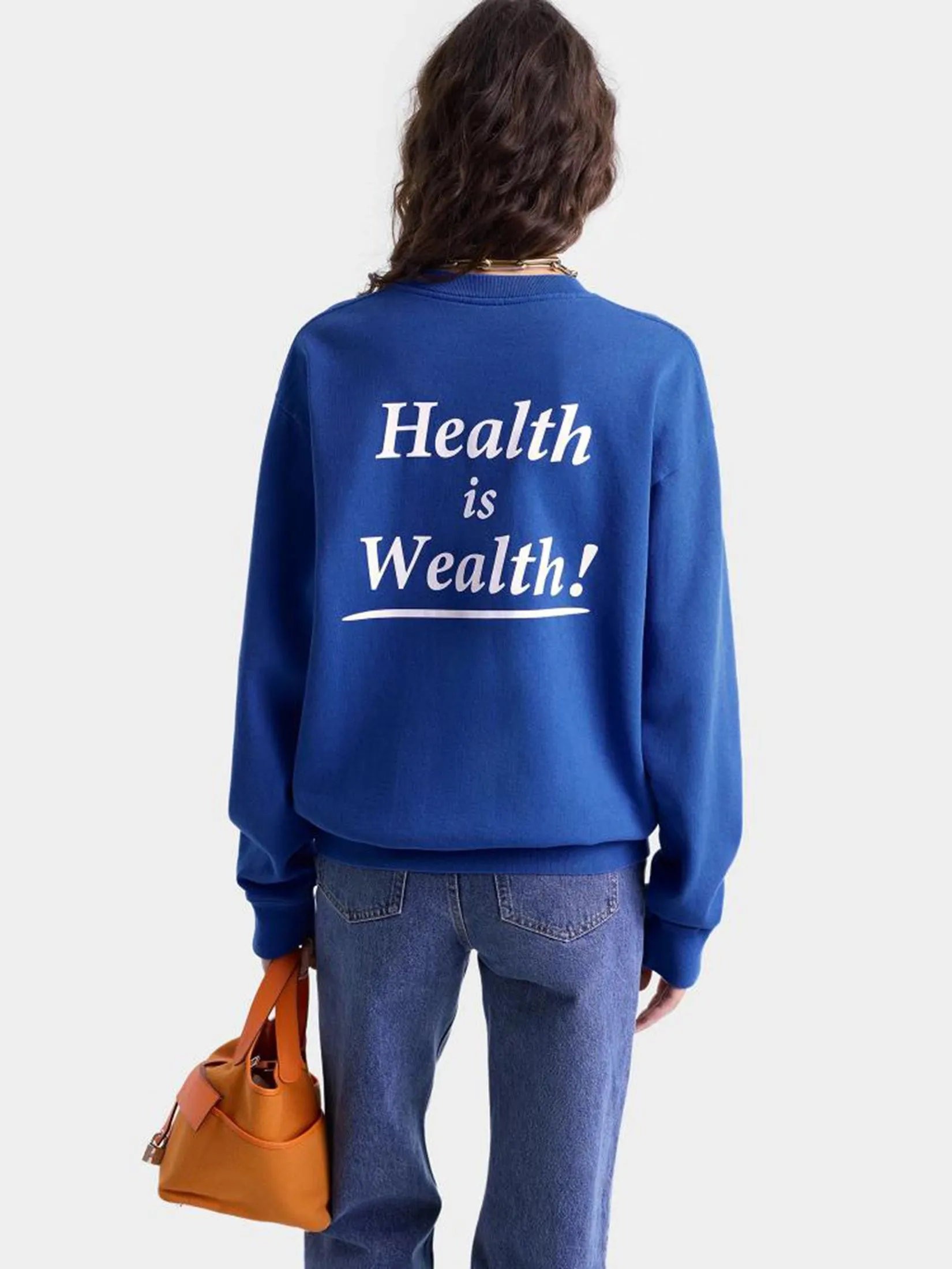 SPORTY & RICH Unisex Sweatshirt Crewneck Health Is Wealth Team Blue/White