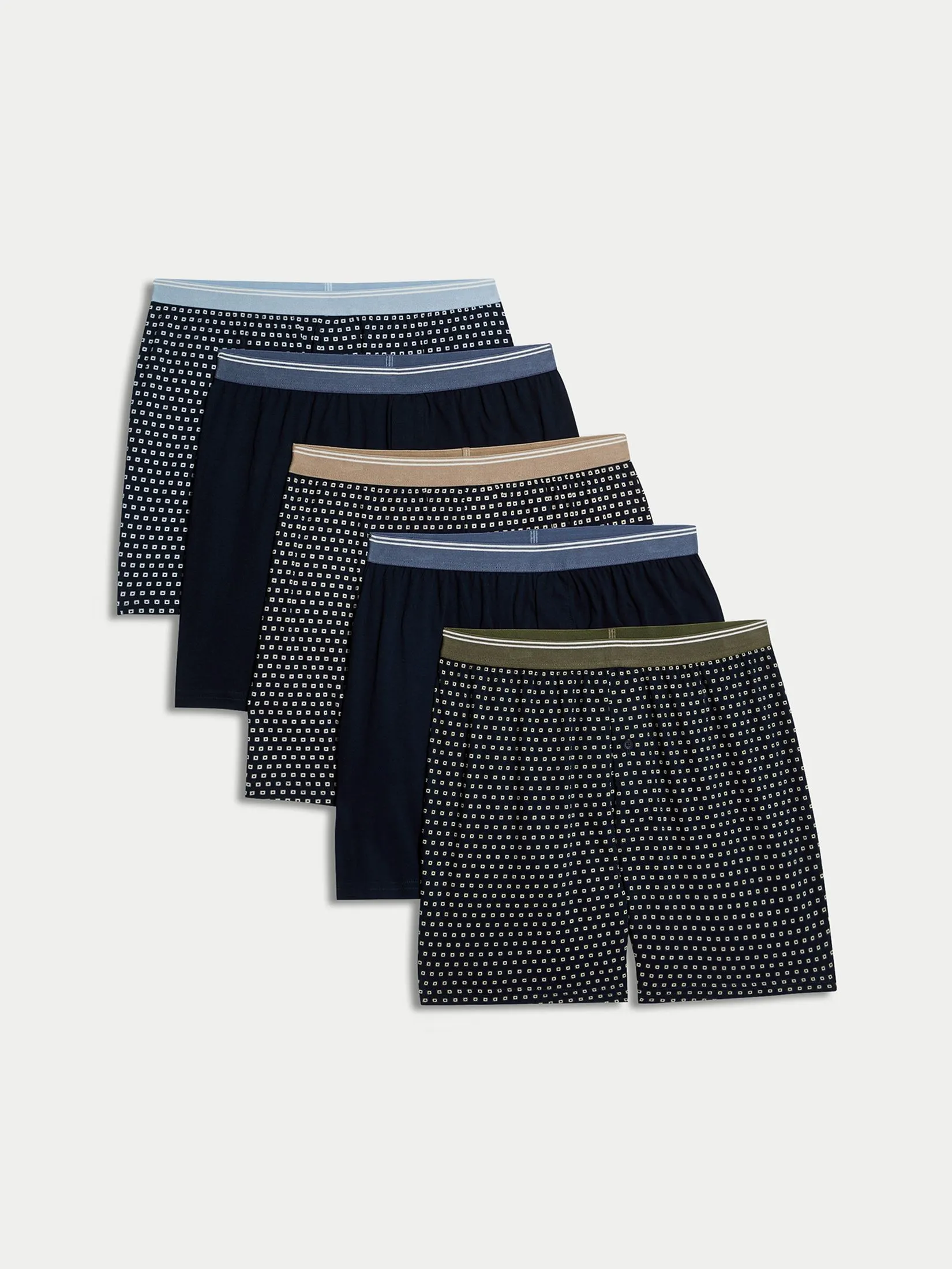 MARKS & SPENCER Men Underwear Boxers 5pk Pure Cotton Cool & Fresh Assorted Pattern Jersey Navy Mix