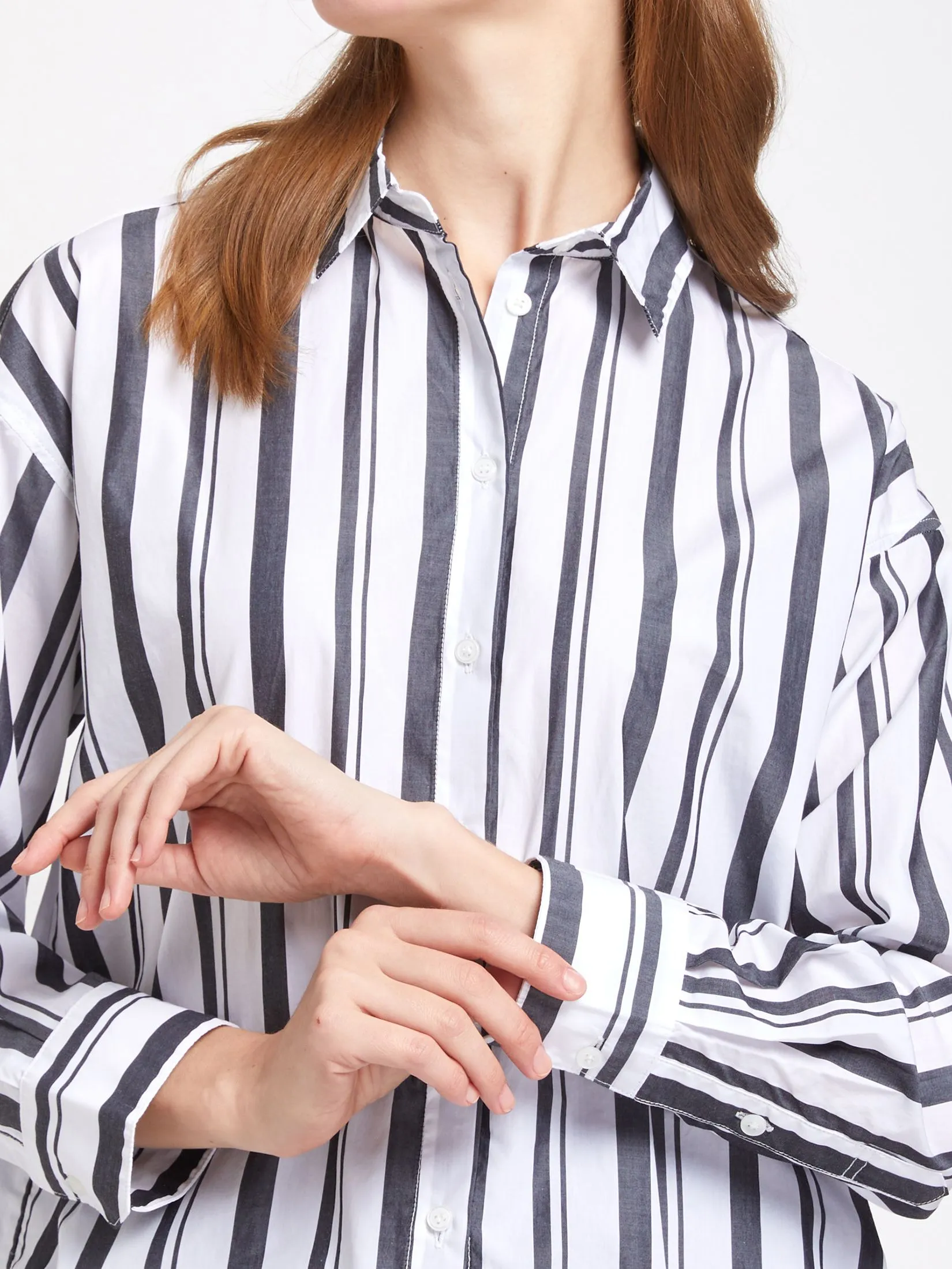 EASY PIECES Women Shirt Long Sleeves Collar Neck Striped