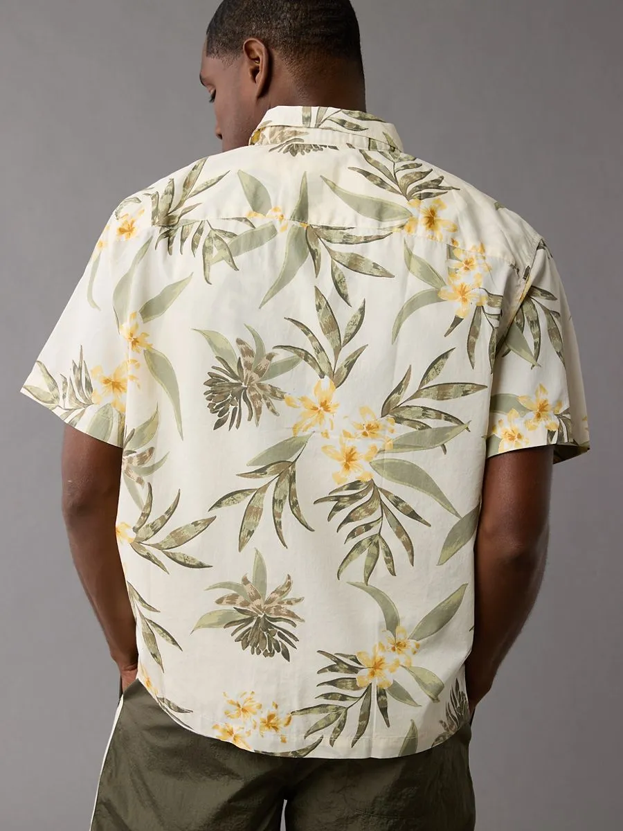 AMERICAN EAGLE MEN SAM FLORAL SS OVERSIZED CSC MORT FADE SHIRT 212 KHAKI