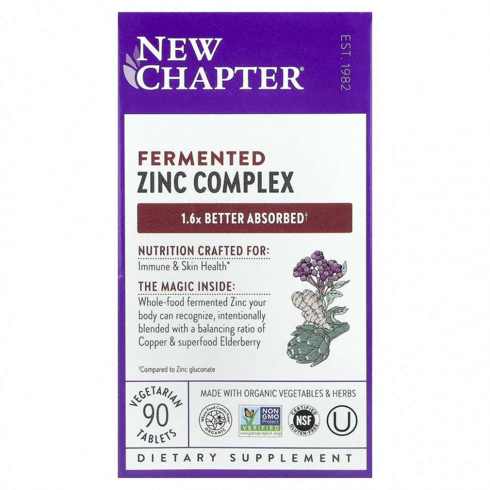 New Chapter, Комплекс ферментированного цинка, 90 вегетарианских таблеток