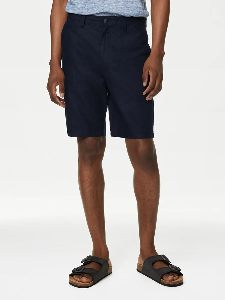 MARKS & SPENCER Men Chino Shorts Linen Blend F0_Navy