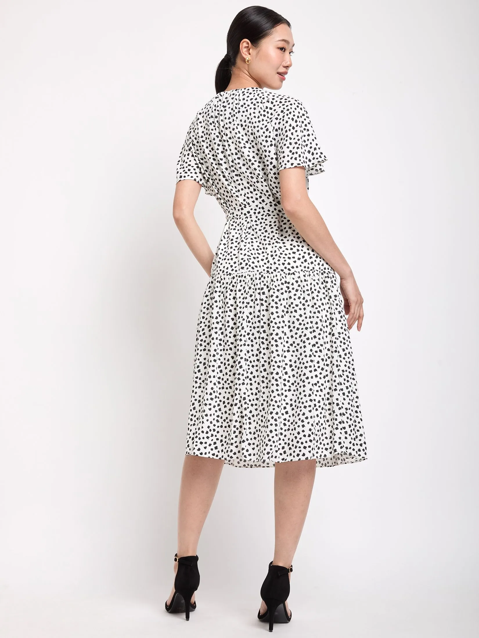 EXPRESSIONS Women Dress Bell Sleeves with Ruffle and Waist Sash