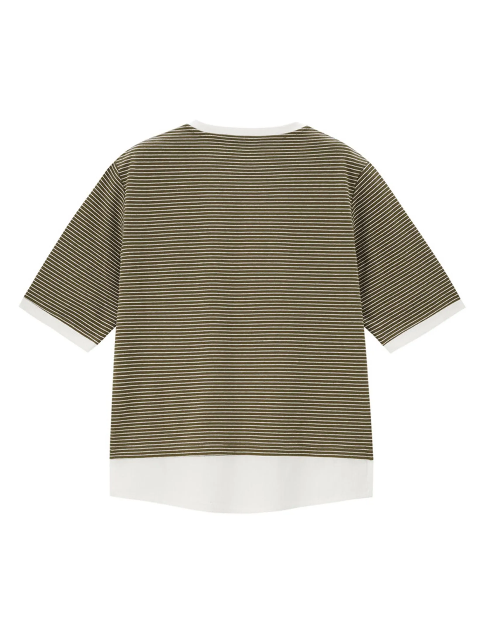 GIORDANO Women's Beau Monde Stripe Patchwork T-shirt Green White