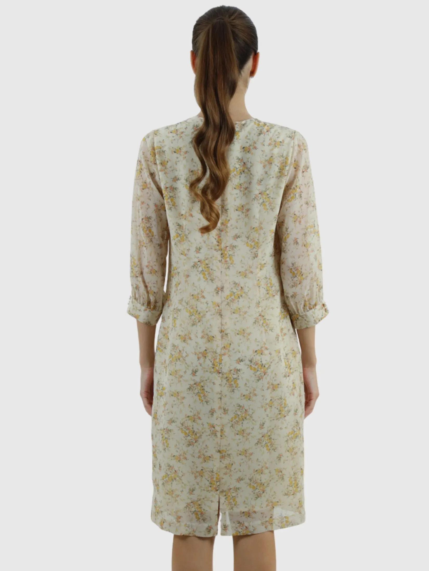 VERONIQA Women Dress Short Sleeves Chiffon Angora Cream