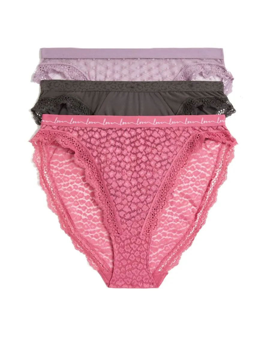 MARKS & SPENCER Women High Leg Knickers Mesh & Lace Pack 3 pcs