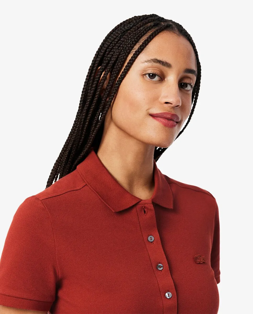 LACOSTE L.12.D Slim Fit Stretch Mini Piqu  Polo Shirt Brown