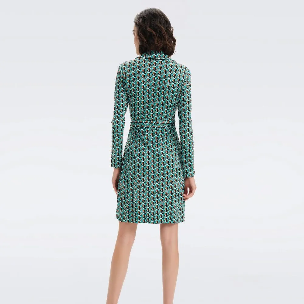 DIANE VON FURSTENBERG DVF NEW JEANNE TWO DRESS FLEURGEO SUMMER TURQUOISE