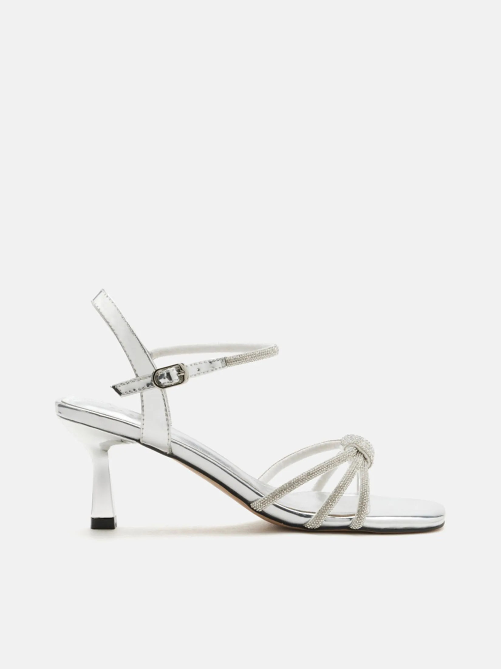 PAZZION Women Heeled Sandals Emery Crystal Embellished Knot Strap