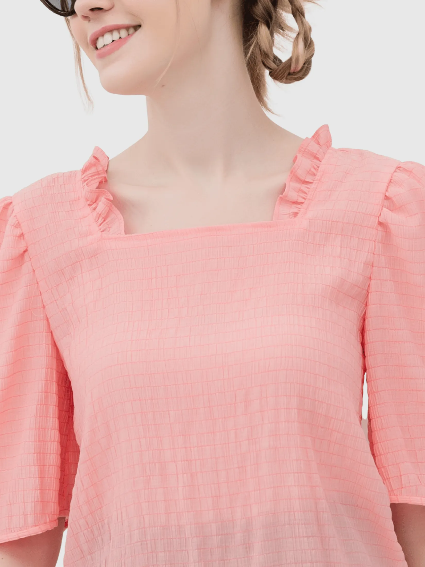 AMILA Women Blouse Short Sleeves Juguri Rose Red