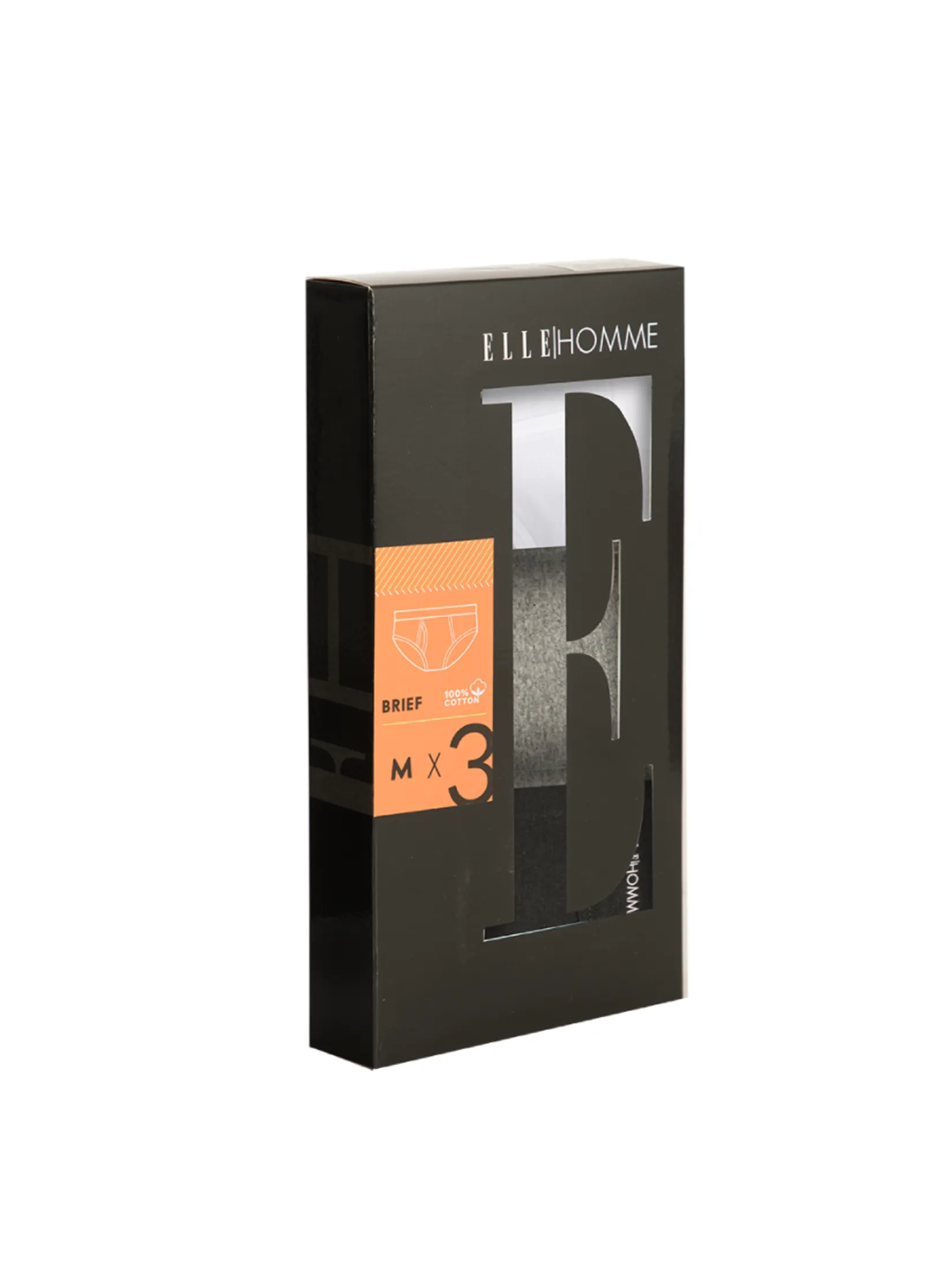 ELLE HOMME Men BRIEF Underwear KUB2001 Cotton 100% PACK 3 Pcs. - Black/Grey/White