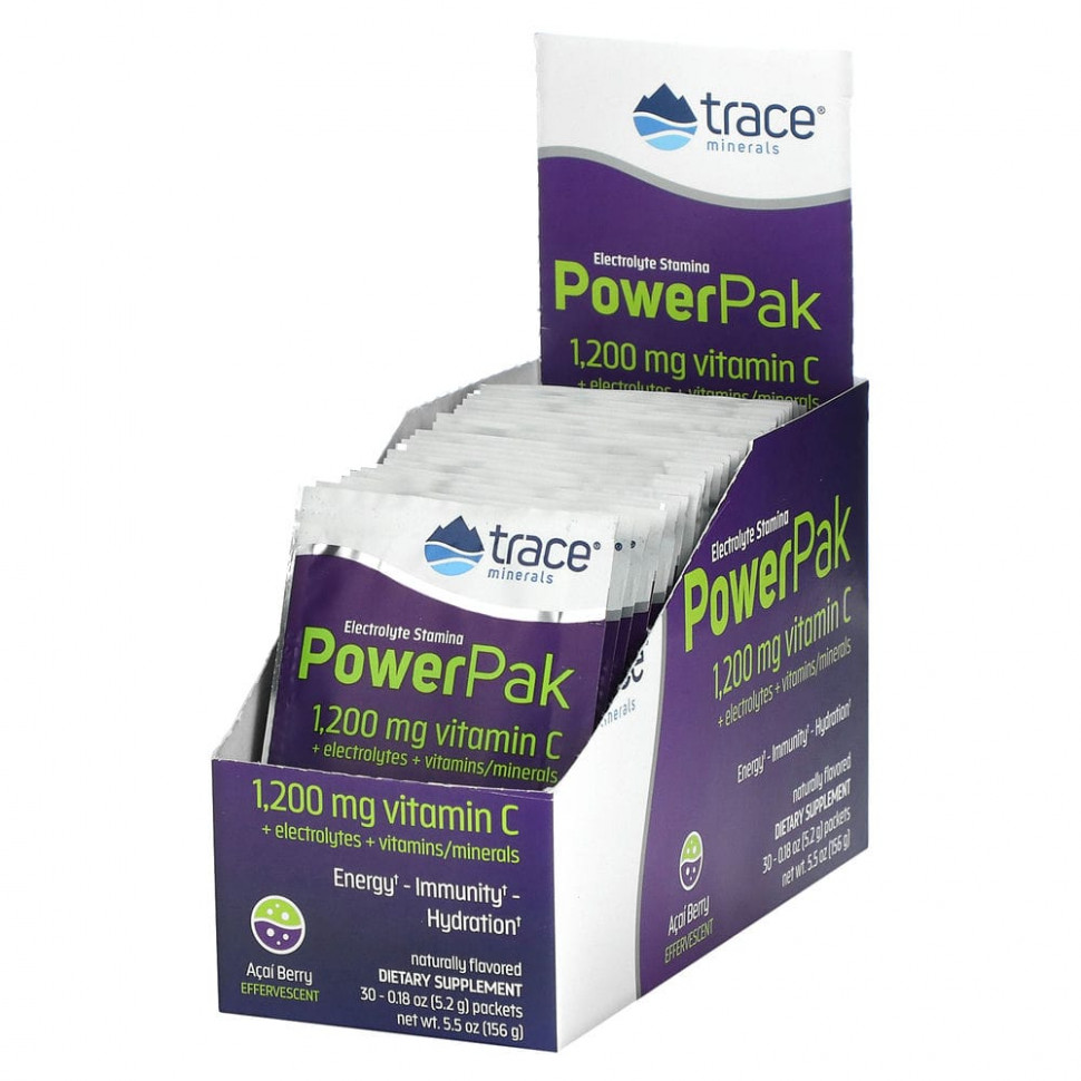 Trace Minerals ®, электролит для повышения выносливости, PowerPak, со вкусом ягод асаи, 30 пакетиков по 5,2 г (0,18 унции) - TMR-00263-Ананас и кокос
