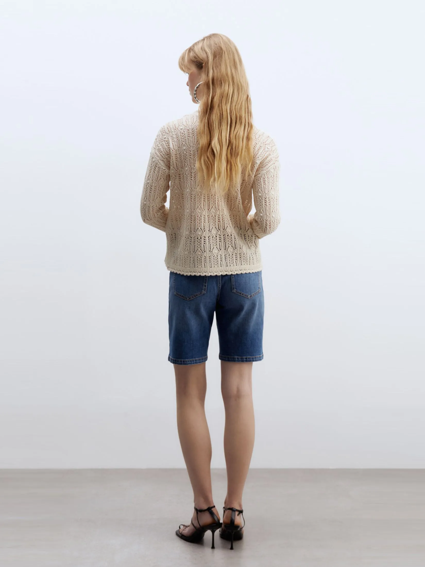 SFERA Women Cardigan V-Neck Openwork Beige