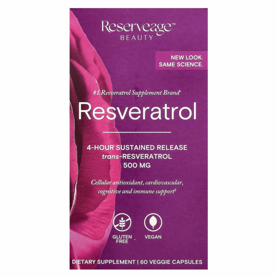 ReserveAge Nutrition, Ресвератрол, 500 мг, 60 растительных капсул