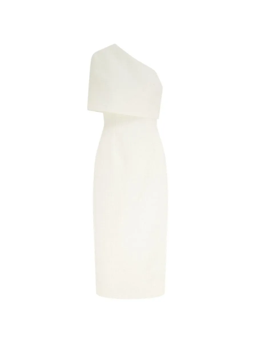 ASAVA (AW23) Larentia Tweed One-shoulder Women Cape Dress Ivory