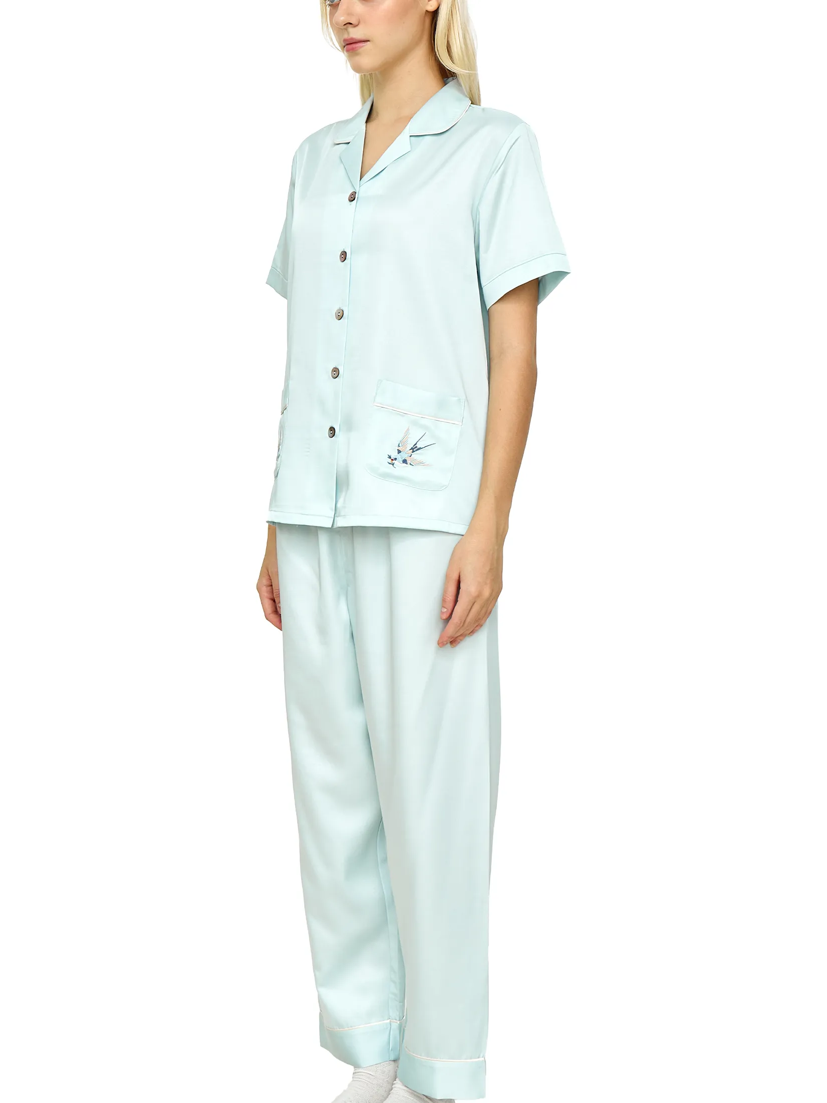 WACOAL Women Sleepwear Collection CAFE’ CATION short sleeved, long legged with fiber Collagen Saxe