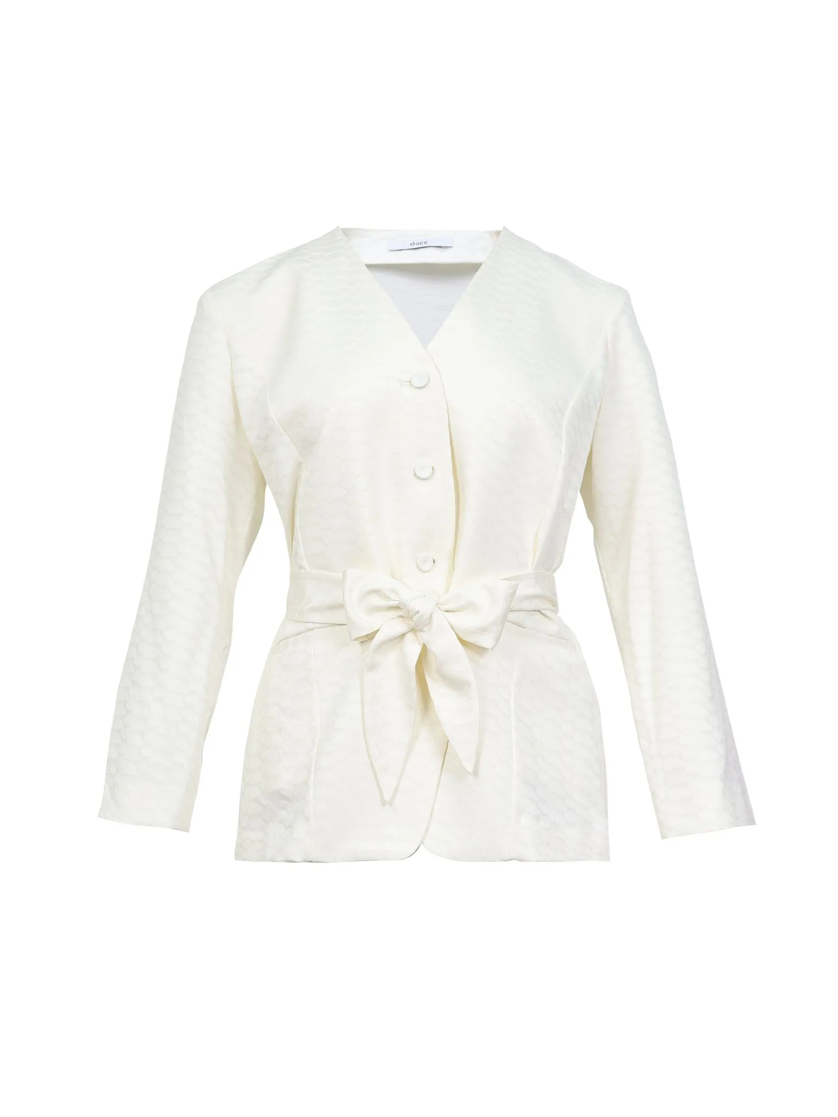 SHAKA Woman Blouse Satin Jacquard V-neck White