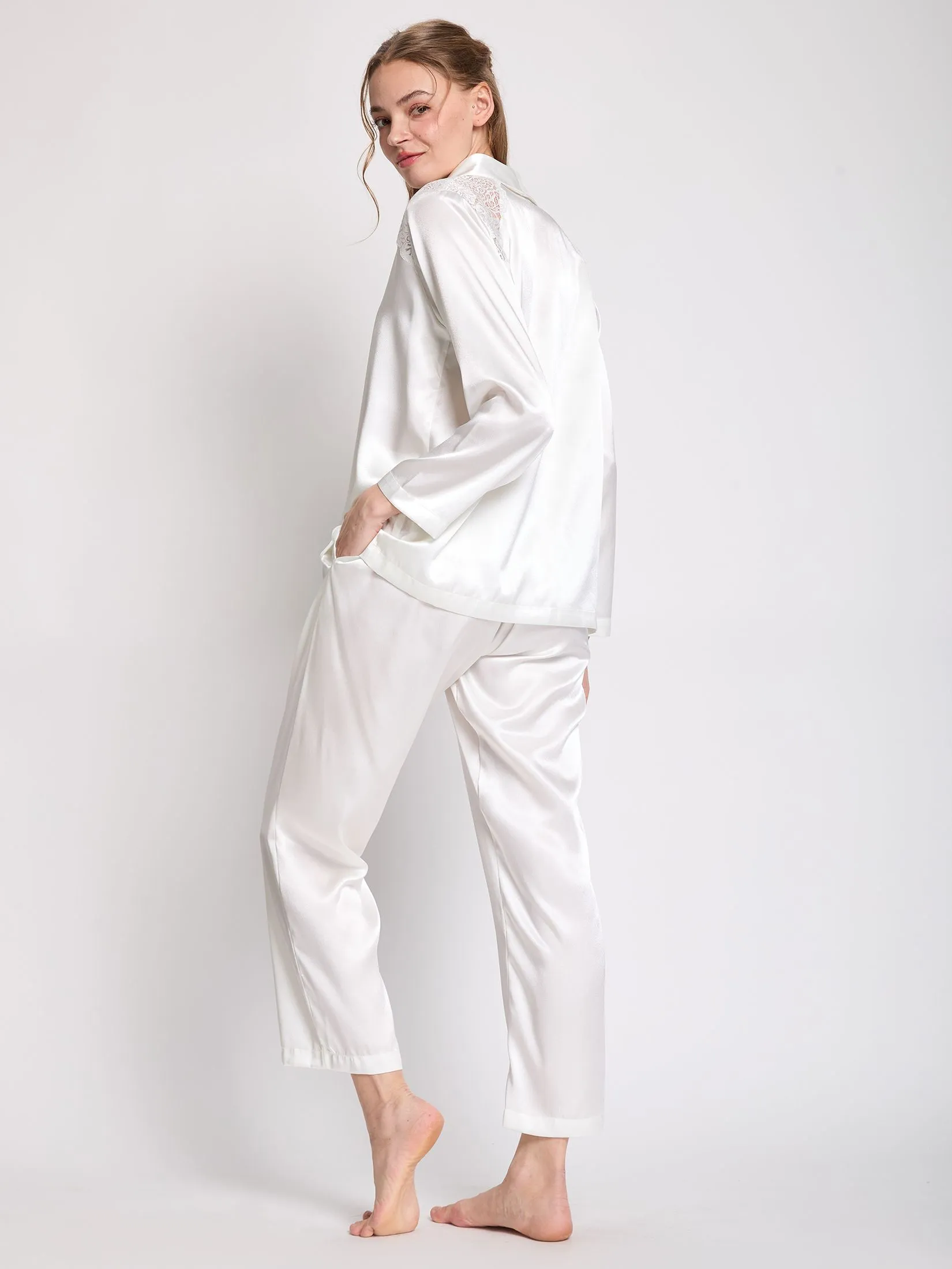 MARIA VICTORIA Women Pyjamas Shirt Long Sleeves + Pants Off White
