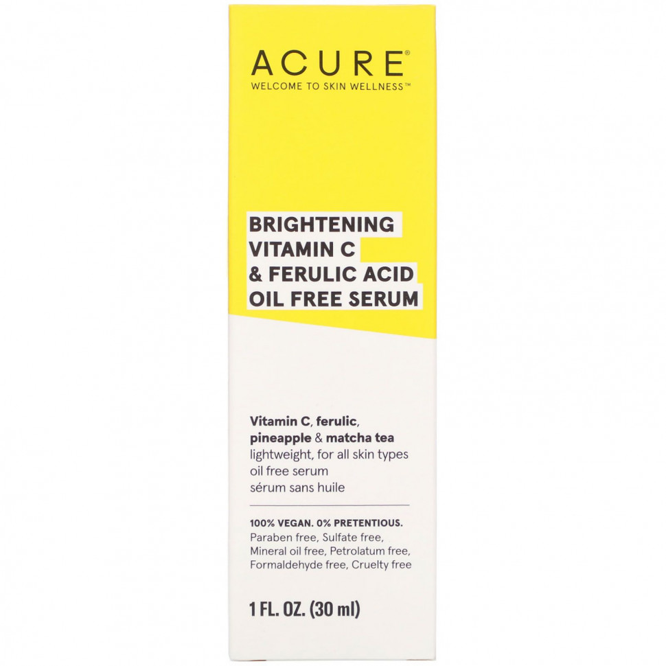 Acure, Осветляющая сыворотка без витамина С и феруловой кислоты, 30 мл (1 жидк. Унция)