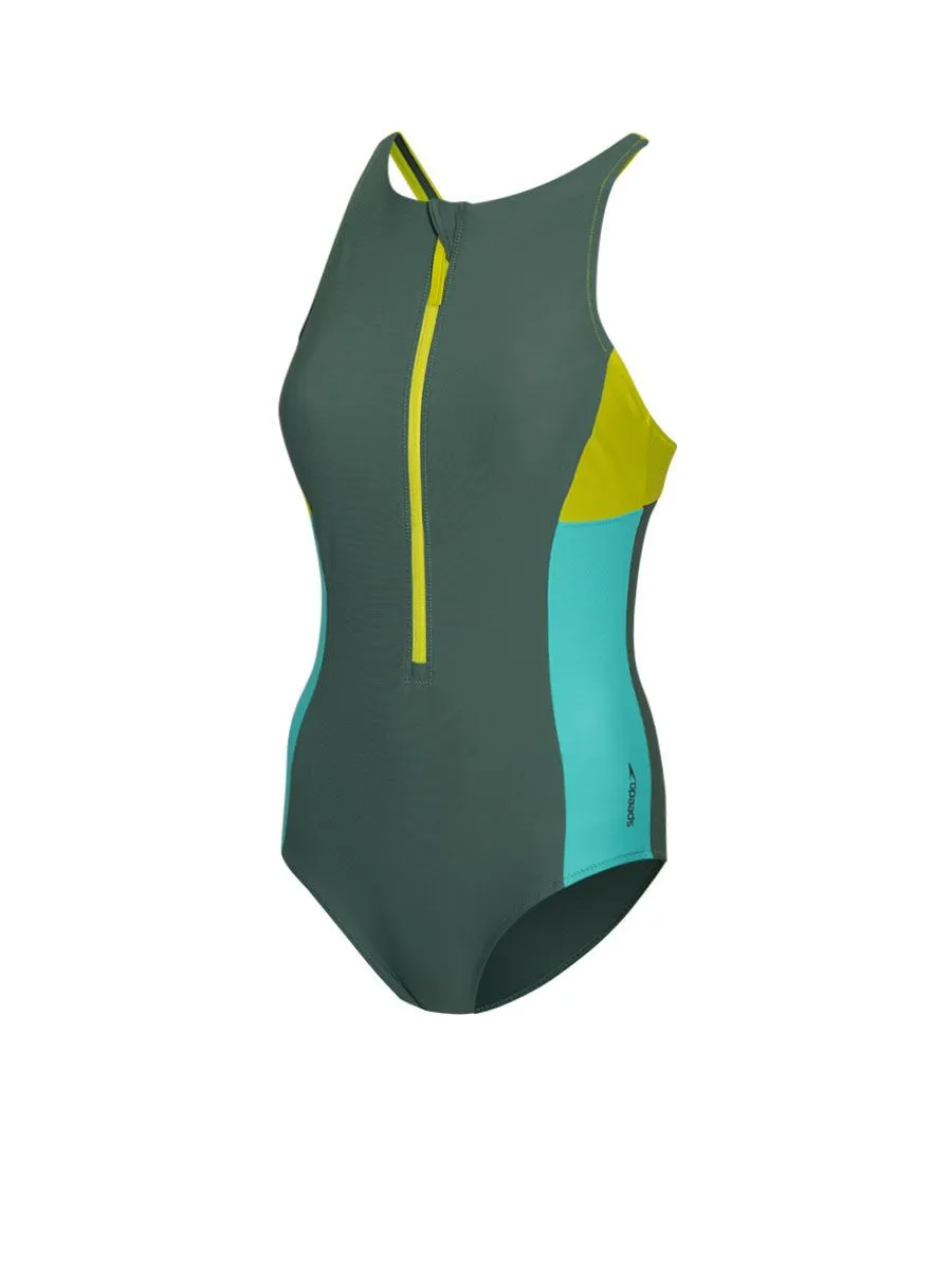 SPEEDO Women Swimsuit Asia Fit Zip Colour Block Green - SP111SP980DUTH
