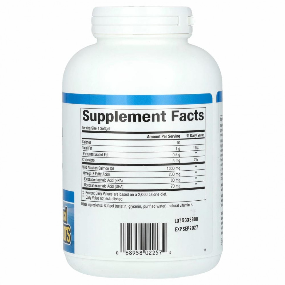 Natural Factors, Omega Factors, жир дикого аляскинского лосося, 1000 мг, 180 капсул