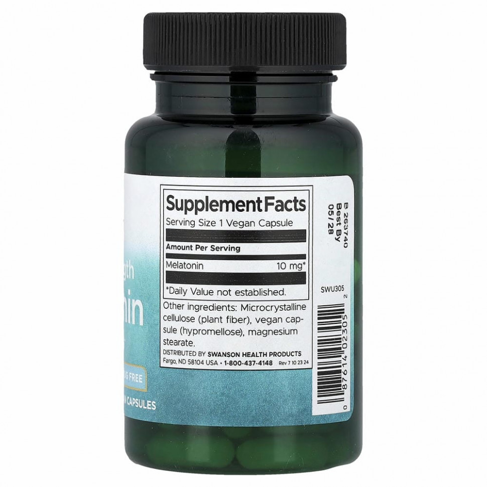 Swanson, Мелатонин тройной силы, 10 мг, 60 капсул