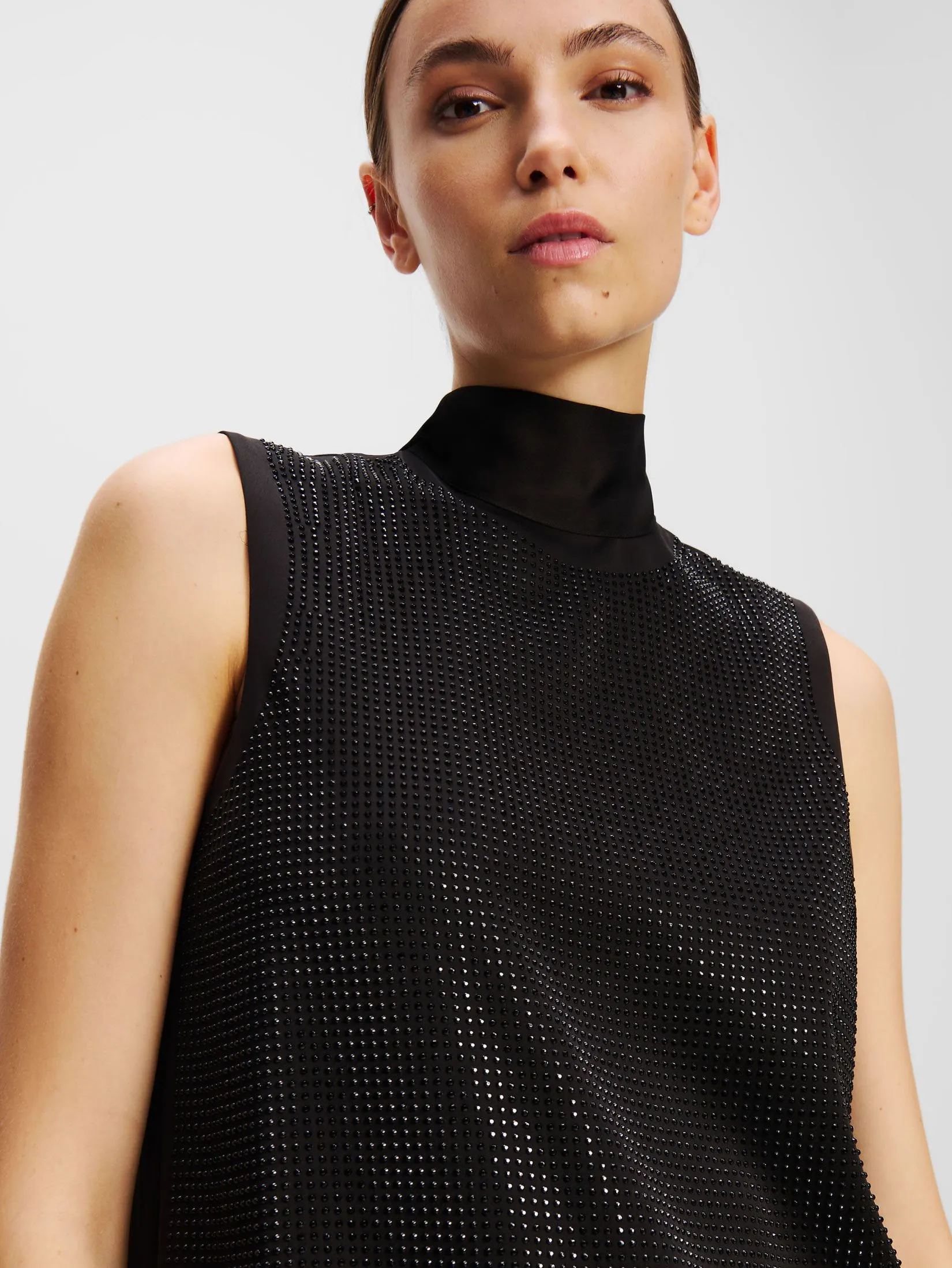 KARL LAGERFELD RHINESTONE SHIFT BOW DRESS BLACK