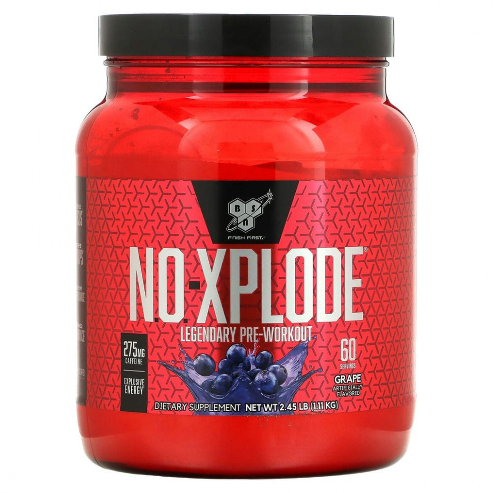 BSN, N.O.-Xplode, Legendary Pre-Workout, со вкусом винограда, 1,11 кг (2,45 фунта) - BSN-00159-Виноград | 1111 г
