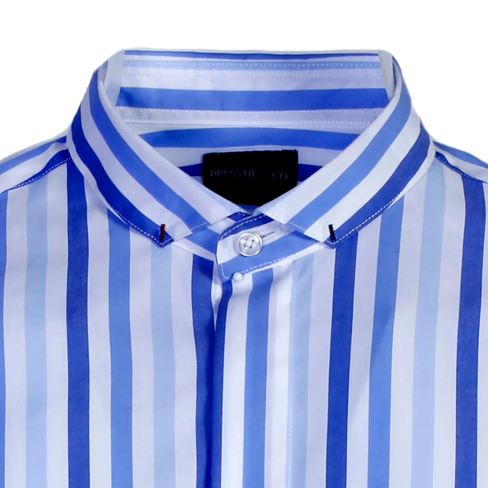 BROWNE & CO. Blue Stripe BROWNE Collar Long Sleeves Shirt