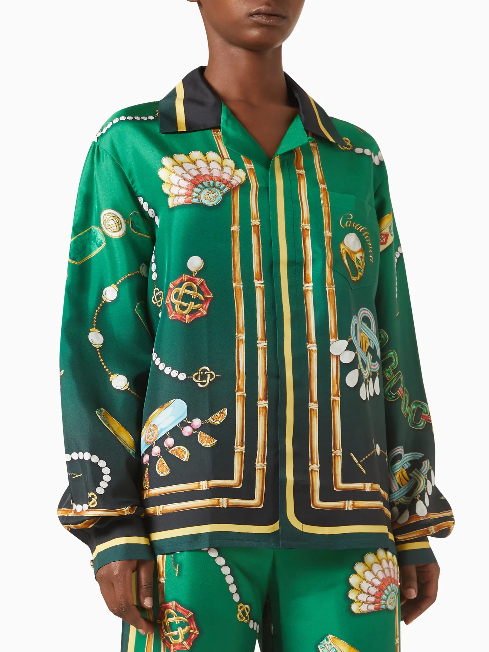 CASABLANCA SILK TWILL CUBAN COLLAR LONG SLEEVE SHIRT IN LA BOITE A BIJOUX