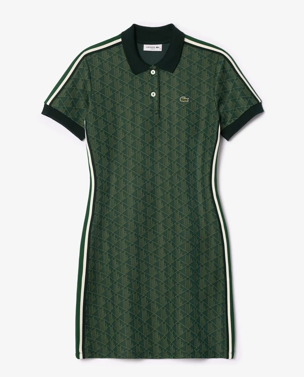 LACOSTE Slim Fit Monogram Jacquard Polo Dress Green