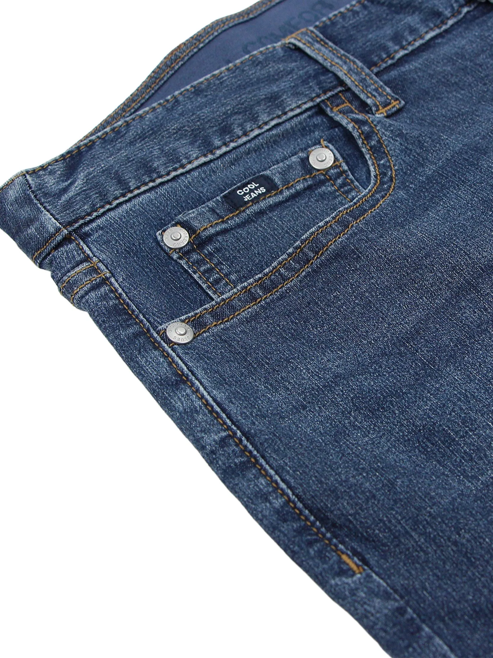 GIORDANO Men's Slim Stretch Denim Jeans (180° Elastic Waist) Med Indigo blue