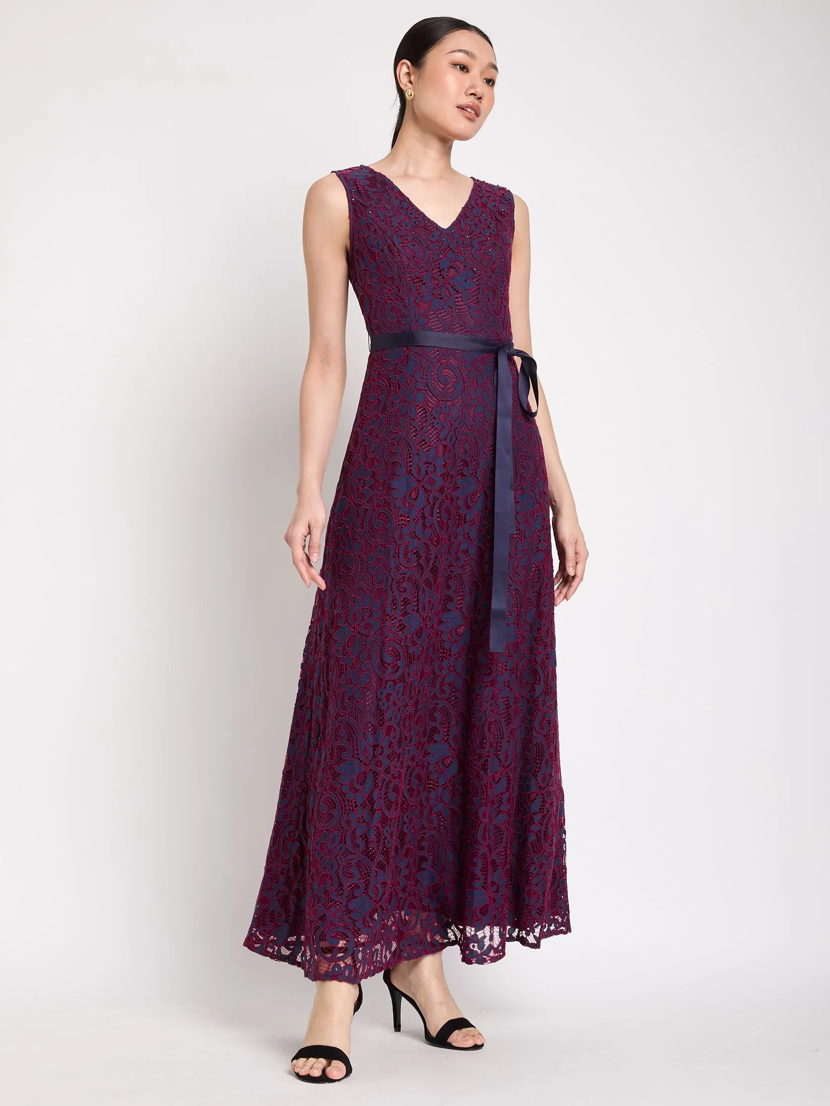 EXPRESSIONS EVENING Women Maxi Dress Sleeveless Lace