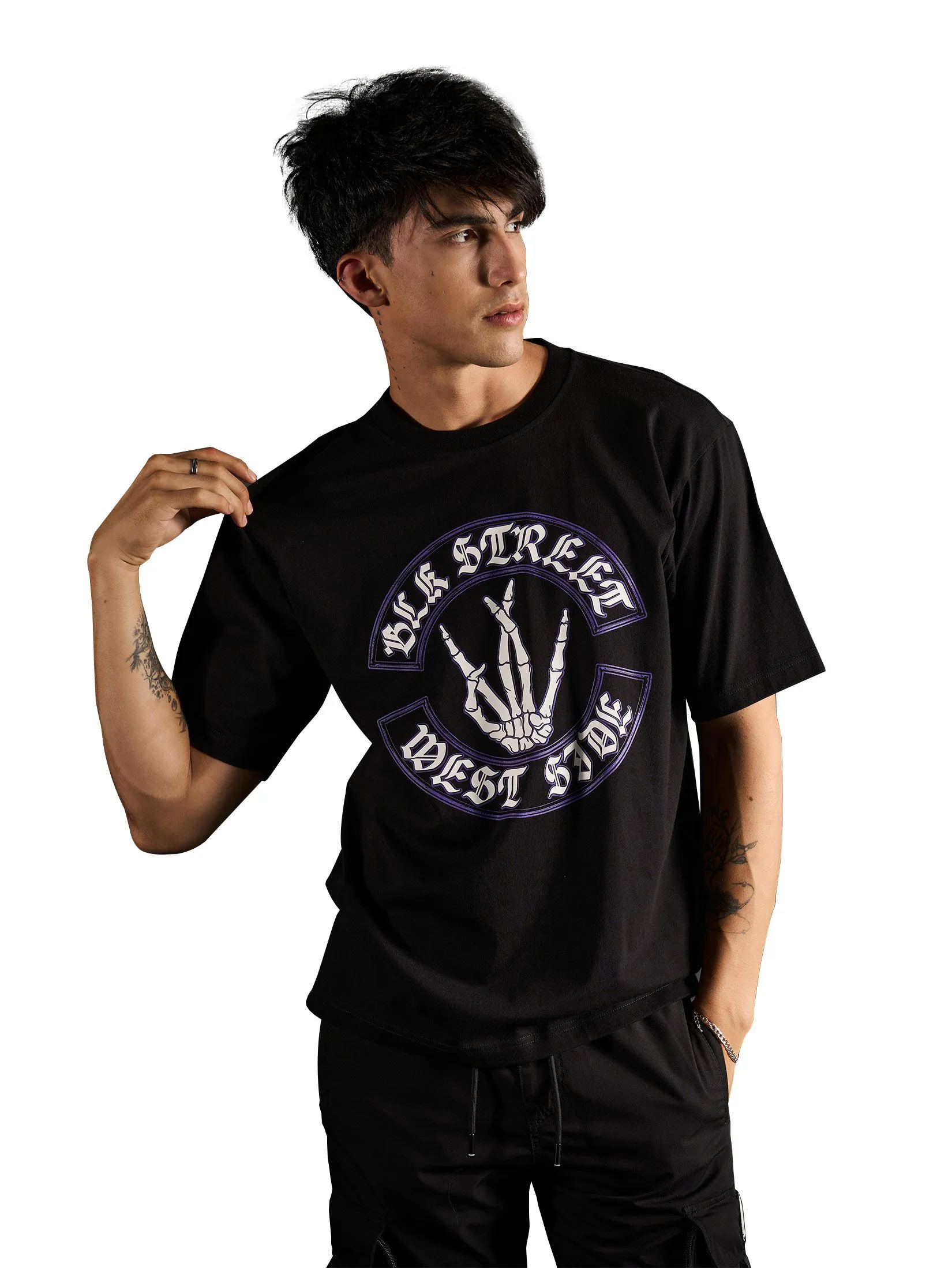 DAVIE JONES Men's T-Shirt Graphic Print Oversized Fit Black