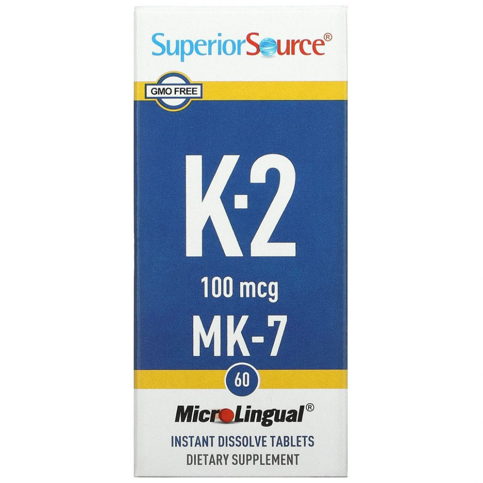 Superior Source, Витамин K2, 100 мкг, 60 быстрорастворимых таблеток MicroLingual - SPS-90430-100 мкг