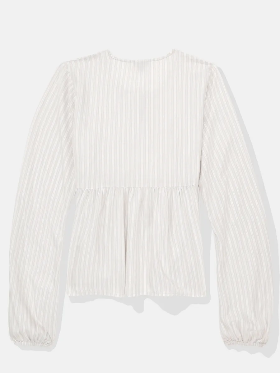 AMERICAN EAGLE WOMEN INTL LS PEASANT TOP 212 KHAKI