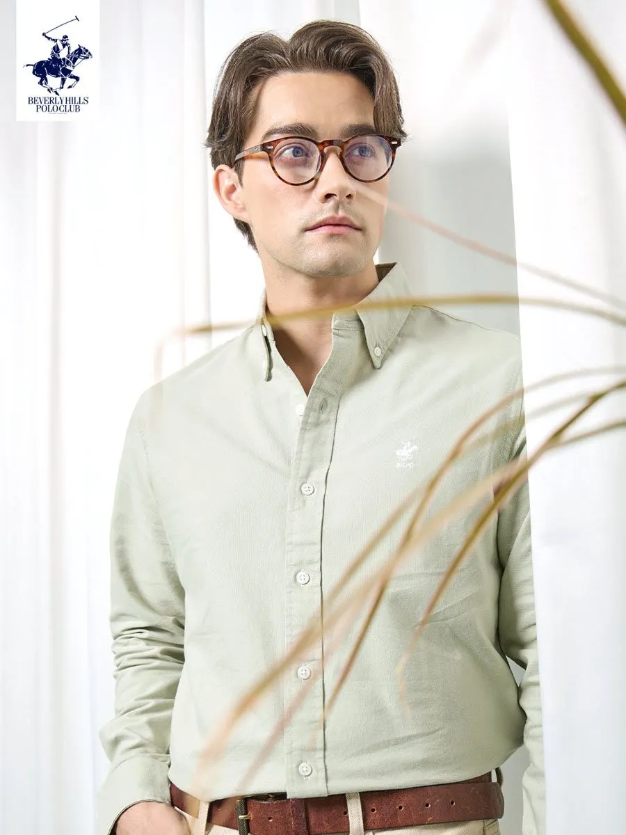 BEVERLY HILLS POLO CLUB Men Oxford Relax Fit Shirt Long Sleeve, Light green