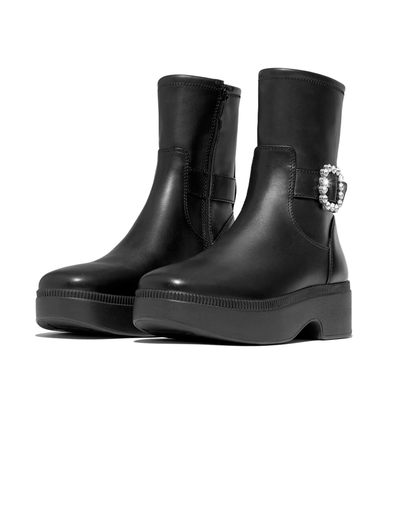 FitFlop™ WOMEN S F-LUMA CRYSTAL-BUCKLE BOOTS BLACK
