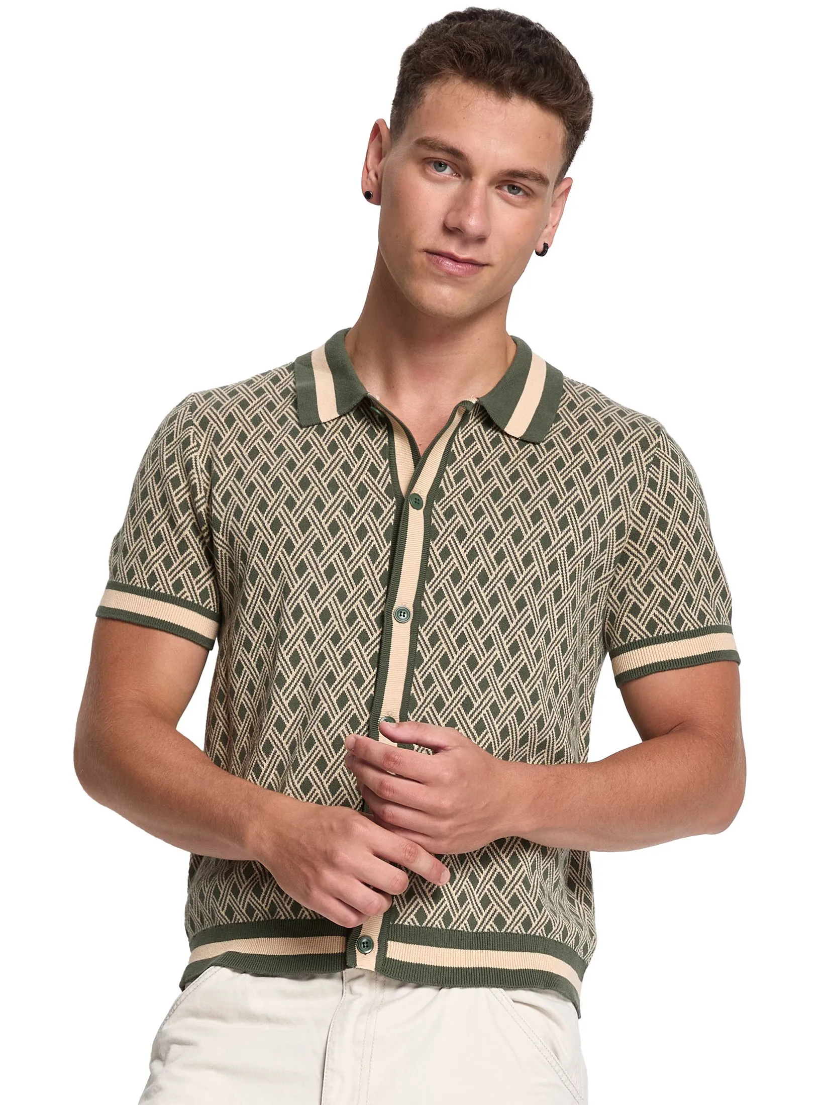 DEFRY 01 Men Sweater Short Sleeves 2507EASM071 Green