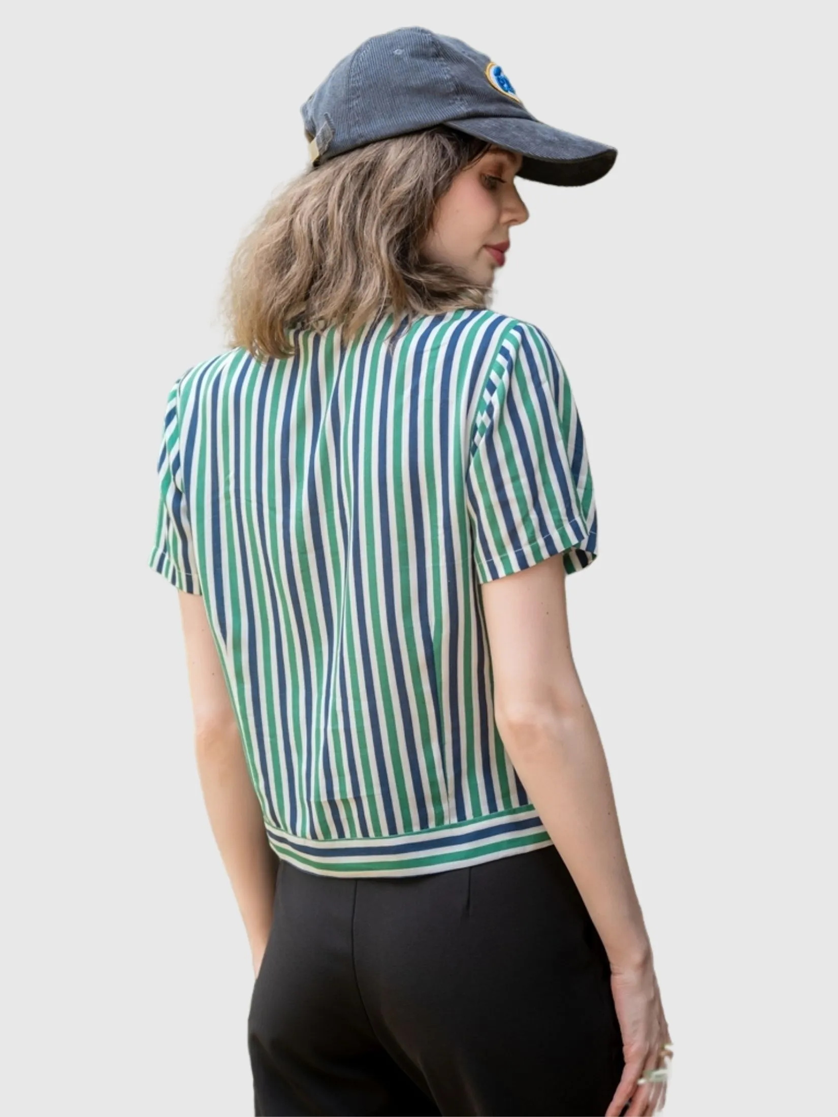 AMILA Women Blouse Short Sleeves Cotton Print Green