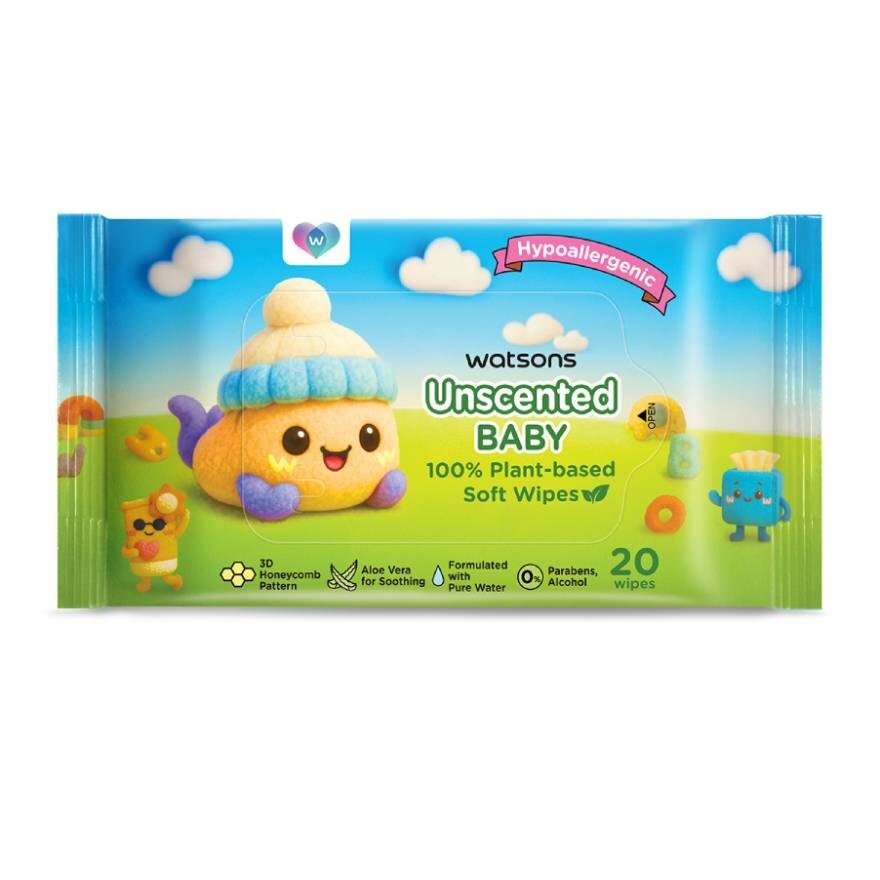Watsons Unscented Baby 100 Eco-Friendly Soft Wipes 20 sheets x 3 Packs.