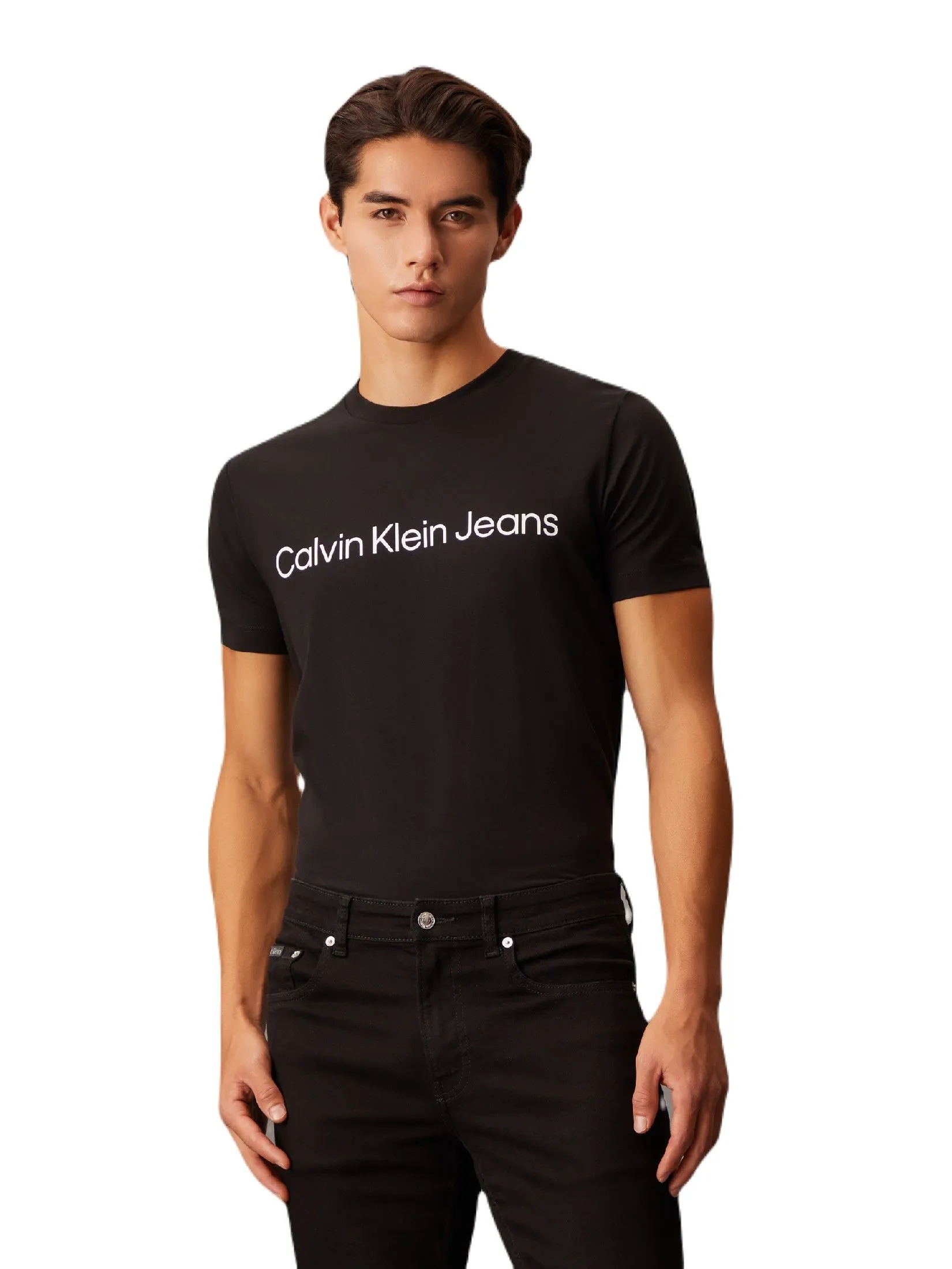 CALVIN KLEIN Men's Institutional Logo Slim Short Sleeve Tee Black