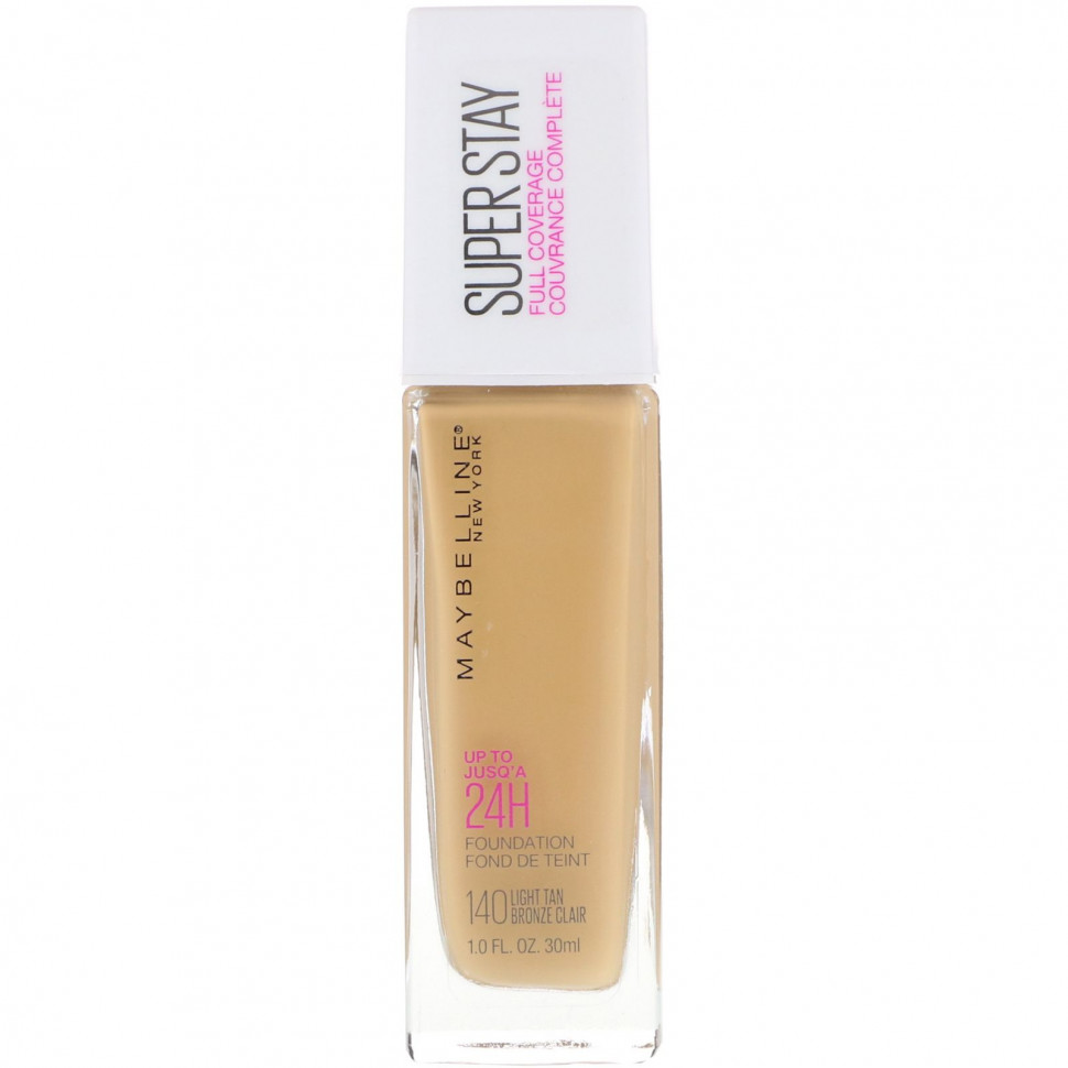 Maybelline, Тональная основа с высокой покрывающей способностью Super Stay, оттенок 140 «Легкий загар», 30 мл